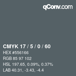 カラーコード: CMYK 17 / 5 / 0 / 60 | qconv.com