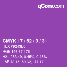 Color code: CMYK 17 / 62 / 0 / 31 | qconv.com