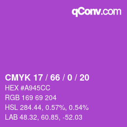 Color code: CMYK 17 / 66 / 0 / 20 | qconv.com