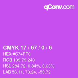 カラーコード: CMYK 17 / 67 / 0 / 6 | qconv.com