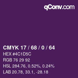 颜色代码: CMYK 17 / 68 / 0 / 64 | qconv.com