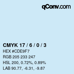 カラーコード: CMYK 17 / 6 / 0 / 3 | qconv.com