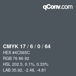 颜色代码: CMYK 17 / 6 / 0 / 64 | qconv.com