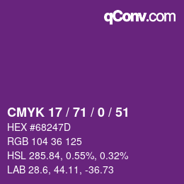 Color code: CMYK 17 / 71 / 0 / 51 | qconv.com