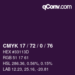 颜色代码: CMYK 17 / 72 / 0 / 76 | qconv.com