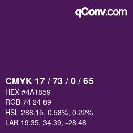 颜色代码: CMYK 17 / 73 / 0 / 65 | qconv.com
