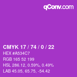 颜色代码: CMYK 17 / 74 / 0 / 22 | qconv.com