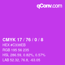 Color code: CMYK 17 / 76 / 0 / 8 | qconv.com