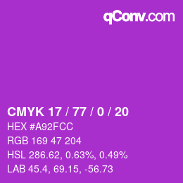 Color code: CMYK 17 / 77 / 0 / 20 | qconv.com