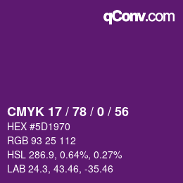 カラーコード: CMYK 17 / 78 / 0 / 56 | qconv.com