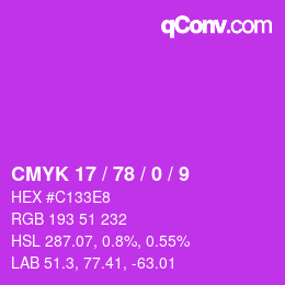 Color code: CMYK 17 / 78 / 0 / 9 | qconv.com