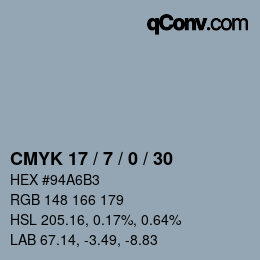 Code couleur: CMYK 17 / 7 / 0 / 30 | qconv.com