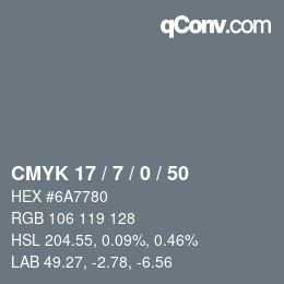 Farbcode: CMYK 17 / 7 / 0 / 50 | qconv.com