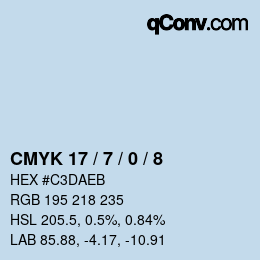 颜色代码: CMYK 17 / 7 / 0 / 8 | qconv.com