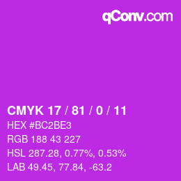 颜色代码: CMYK 17 / 81 / 0 / 11 | qconv.com