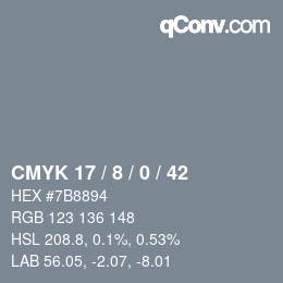 Color code: CMYK 17 / 8 / 0 / 42 | qconv.com
