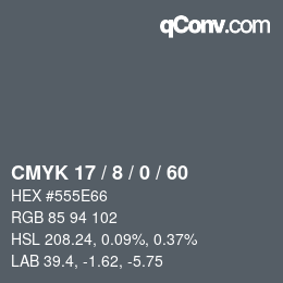 カラーコード: CMYK 17 / 8 / 0 / 60 | qconv.com