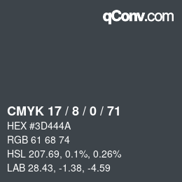 カラーコード: CMYK 17 / 8 / 0 / 71 | qconv.com