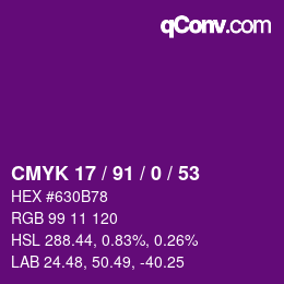 Color code: CMYK 17 / 91 / 0 / 53 | qconv.com