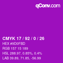 颜色代码: CMYK 17 / 92 / 0 / 26 | qconv.com