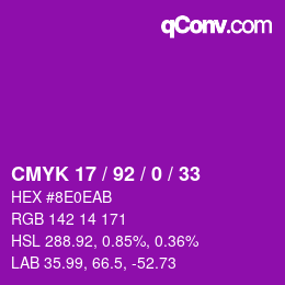 カラーコード: CMYK 17 / 92 / 0 / 33 | qconv.com