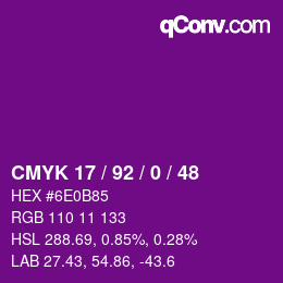 カラーコード: CMYK 17 / 92 / 0 / 48 | qconv.com