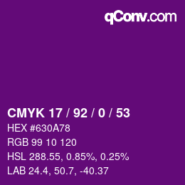 カラーコード: CMYK 17 / 92 / 0 / 53 | qconv.com