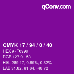 Farbcode: CMYK 17 / 94 / 0 / 40 | qconv.com
