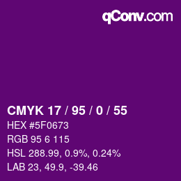 Color code: CMYK 17 / 95 / 0 / 55 | qconv.com