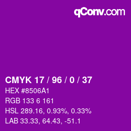 カラーコード: CMYK 17 / 96 / 0 / 37 | qconv.com