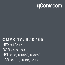 Farbcode: CMYK 17 / 9 / 0 / 65 | qconv.com