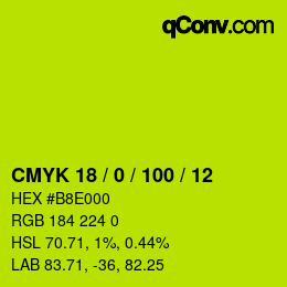 カラーコード: CMYK 18 / 0 / 100 / 12 | qconv.com