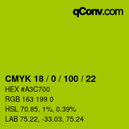 Farbcode: CMYK 18 / 0 / 100 / 22 | qconv.com