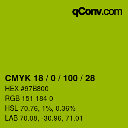 Color code: CMYK 18 / 0 / 100 / 28 | qconv.com