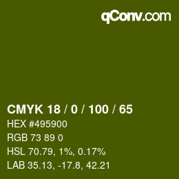 カラーコード: CMYK 18 / 0 / 100 / 65 | qconv.com