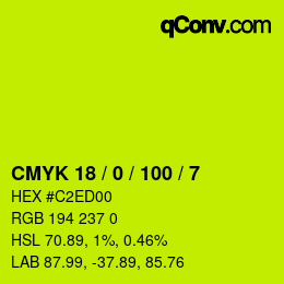 カラーコード: CMYK 18 / 0 / 100 / 7 | qconv.com