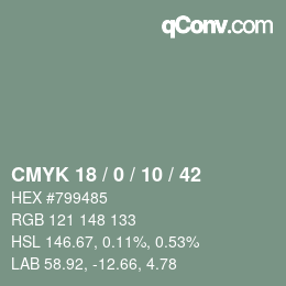 カラーコード: CMYK 18 / 0 / 10 / 42 | qconv.com
