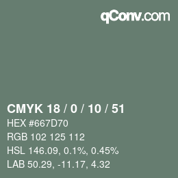 Color code: CMYK 18 / 0 / 10 / 51 | qconv.com