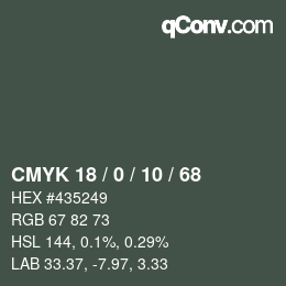 カラーコード: CMYK 18 / 0 / 10 / 68 | qconv.com