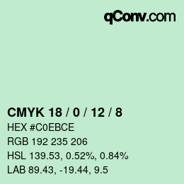 カラーコード: CMYK 18 / 0 / 12 / 8 | qconv.com