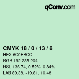 カラーコード: CMYK 18 / 0 / 13 / 8 | qconv.com