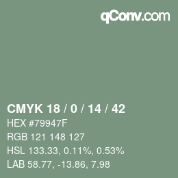 カラーコード: CMYK 18 / 0 / 14 / 42 | qconv.com