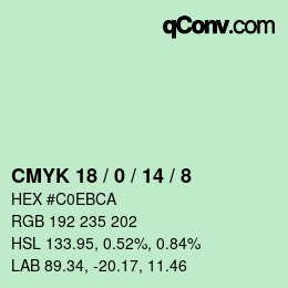 カラーコード: CMYK 18 / 0 / 14 / 8 | qconv.com