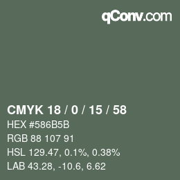 Color code: CMYK 18 / 0 / 15 / 58 | qconv.com