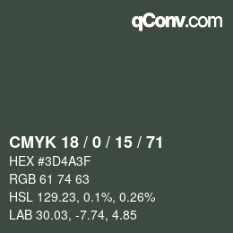 Farbcode: CMYK 18 / 0 / 15 / 71 | qconv.com