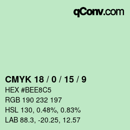 カラーコード: CMYK 18 / 0 / 15 / 9 | qconv.com