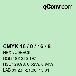 カラーコード: CMYK 18 / 0 / 16 / 8 | qconv.com