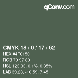 カラーコード: CMYK 18 / 0 / 17 / 62 | qconv.com