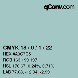 カラーコード: CMYK 18 / 0 / 1 / 22 | qconv.com