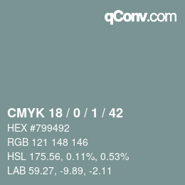 Color code: CMYK 18 / 0 / 1 / 42 | qconv.com